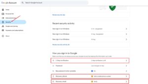 2 step verification, add recovery,add phone number